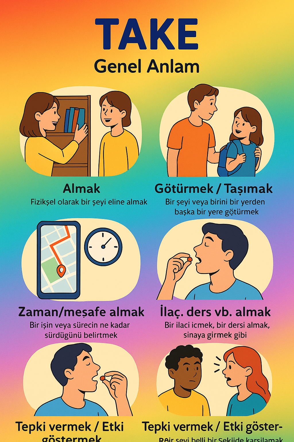 ''take'' ile ilgili en çok kullanılan 50 fiiller listesi