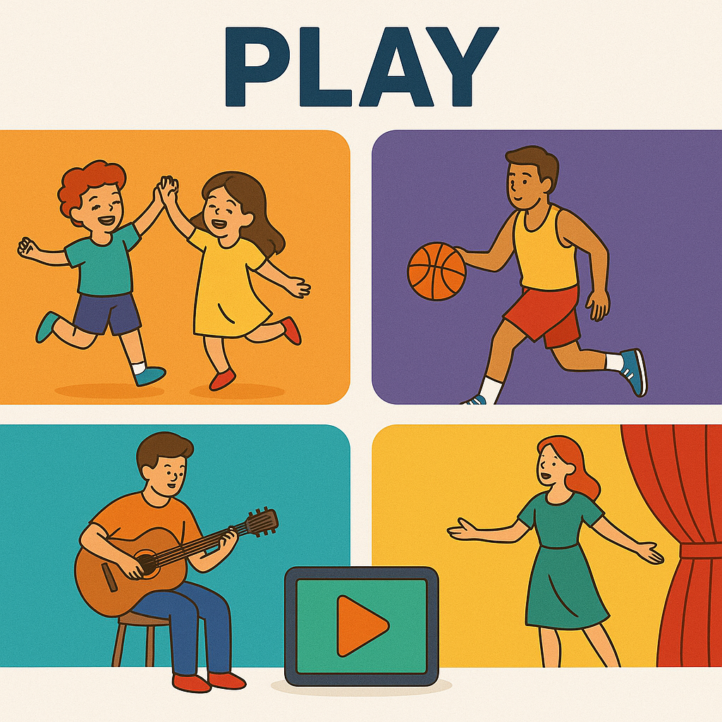 ''play'' ile ilgili en çok kullanılan 50 fiiller listesi