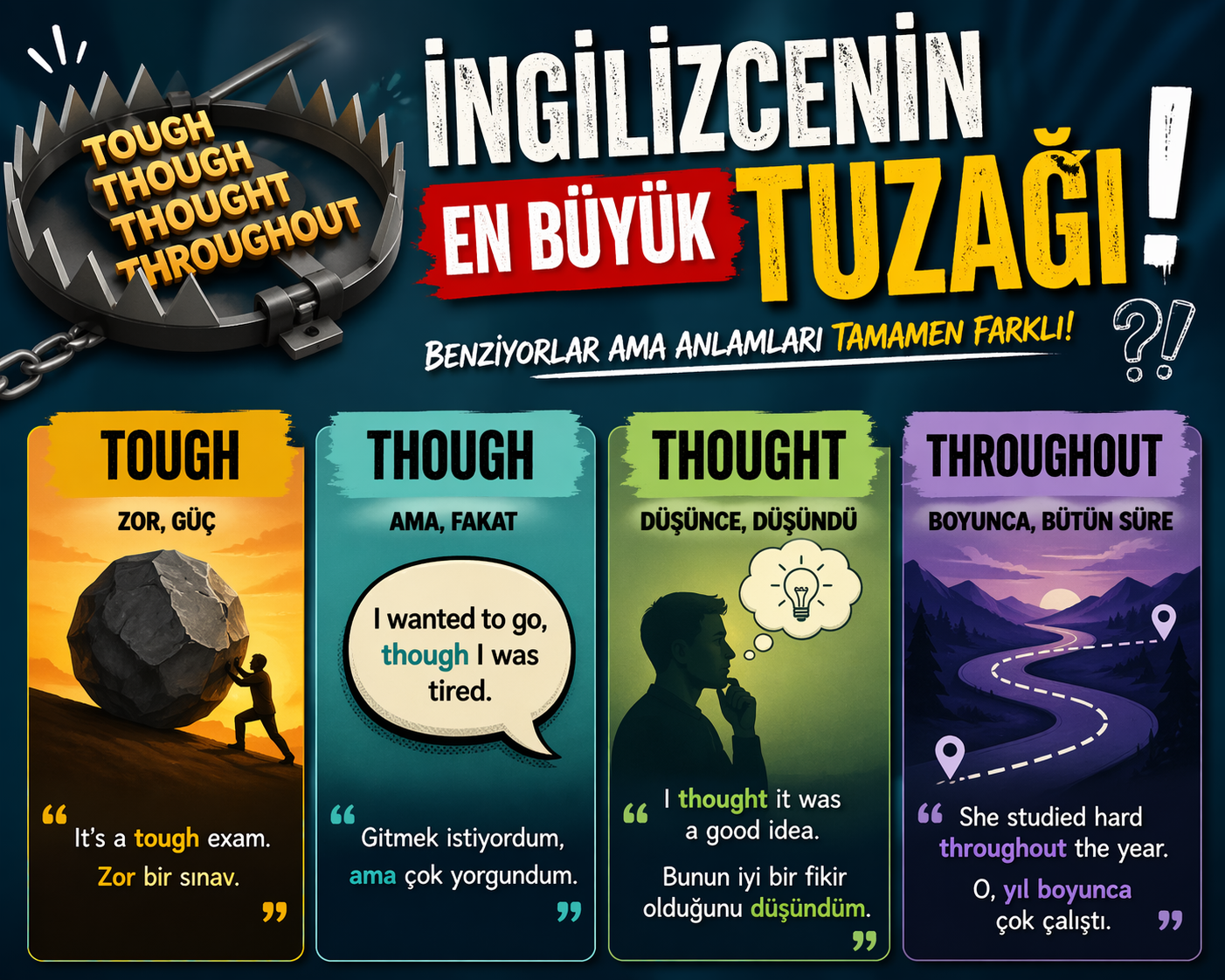 İngilizcenin En Büyük Tuzağı: Tough, Though, Thought, Throughout Farkı